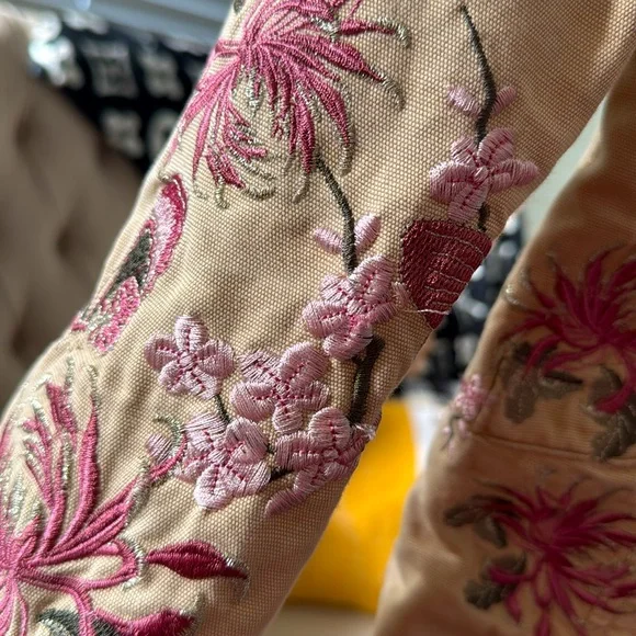 BLUE TIME (Johnny Was Vibe) Floral Embroidered Canvas Blazer Jacket Size S - Picture 4 of 8